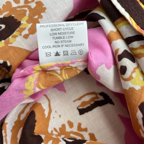 Tory Burch Pink Floral Tunic Top Size 8 Boho Beach Resort 100% Cotton Brown Trim - Picture 6 of 10